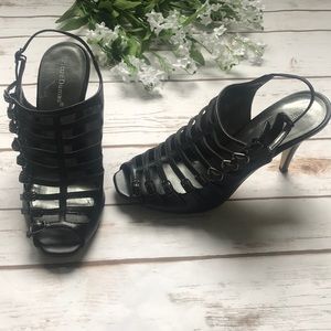 Tiny buckle strappy caged like sandals heels shoes